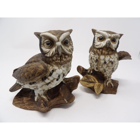Vintage Pair HOMCO Owls Brown with White Breasts Sitting on Branches Marked 1114 - Picture 6 of 10